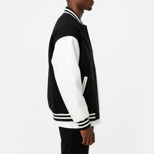 Veste de baseball d'hiver tendance, sur mesure, de qualité supérieure, à épaules tombantes, avec manches en cuir, logo brodé, pour hommes - Product Image 5