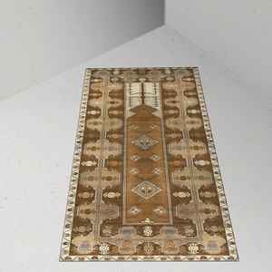 Tapis de prière vintage à motif géométrique, marron, imprimé, avec poils doux - Product Image 4
