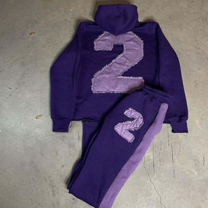 Conjunto de chándal Vintage bordado desgastado de alta calidad personalizable Sun Faded Printed Logo Hoodie pantalones de chándal acampanados de invierno - Product Image 4