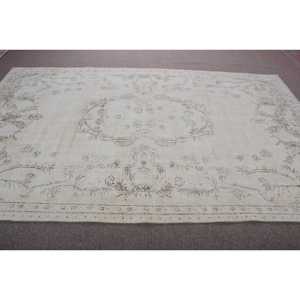 Tapis turc vintage 6,7x10,6 pi (203x323 cm), tapis oriental blanc et marron - Product Image 3
