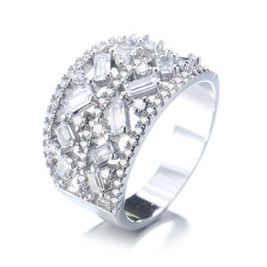 14K White Gold Plated Geometric Floral <b>Ring</b> with <b>Crystals</b> Elegant <b>Crystal</b> <b>Rings</b> - Product Image 1