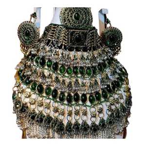 Ensemble collier ras du cou et boucles d'oreilles vintage pakistanais afghan Kuchi bijoux en acier inoxydable pour femmes adultes occasion de fiançailles - Product Image 1