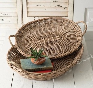 Cute & <b>Small</b> Round Organizer <b>Basket</b> Set 2 <b>Wicker</b> Rattan Serving Tray <b>Wicker</b> Rattan Serving <b>Basket</b> Rustic Organizer - Product Image 2