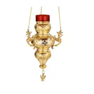 Orthodoxe hängende Mahnwache Öllampe Byzanti nischer Adler Schöne hängende 3-Ketten Messing Vigil Öllampe Kirche mit Smalta