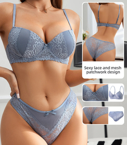Sexy Women's Floral Lace Breathable Full Cup Underwire <b>Push</b>-<b>Up</b> Bra <b>Bikini</b> Panty Set Removable <b>Padded</b> Cups Eco-Friendly - Product Image 2