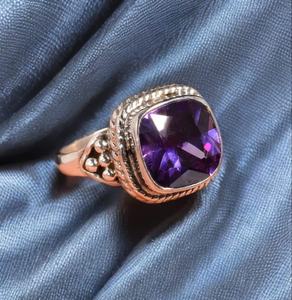 Bague en améthyste de luxe faite à la main, en argent sterling 925 plaqué rhodium, bijoux, pierre de naissance de février, cadeau pour femme - Product Image 5