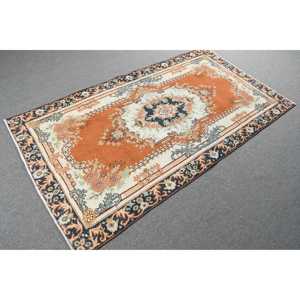 Tapis de 3,6 x 6,7 pieds, tapis turc vintage, tapis en laine à motifs floraux orange - Product Image 4