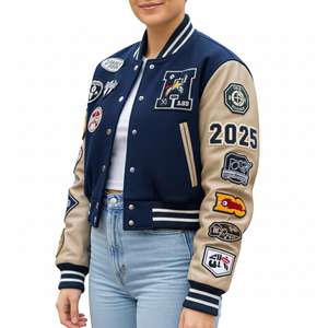 Veste OEM Crop Top pour femmes ourlet et poignets côtelés disponibles en velours satiné ou polaire quantité minimale de commande bas pour les marques de mode - Product Image 1