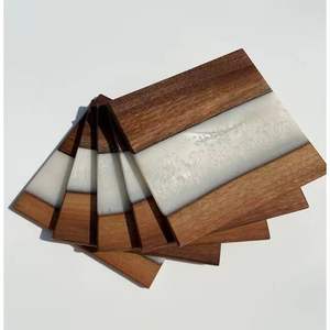Sous-verres en résine époxy bleue carrée de haute qualité Nouveau style Bois d'olivier et résine de rivière Tapis et tampons de bonne qualité - Product Image 4