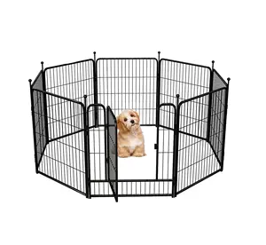 Kandang hewan peliharaan logam desain kustom untuk rumah hewan dan anjing dan tempat makan luar ruangan 8 panel rumah anjing