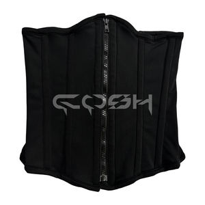 Corset amincissant sous-poitrine en maille noire avec baleines en acier, à lacets réglables au dos - Product Image 3