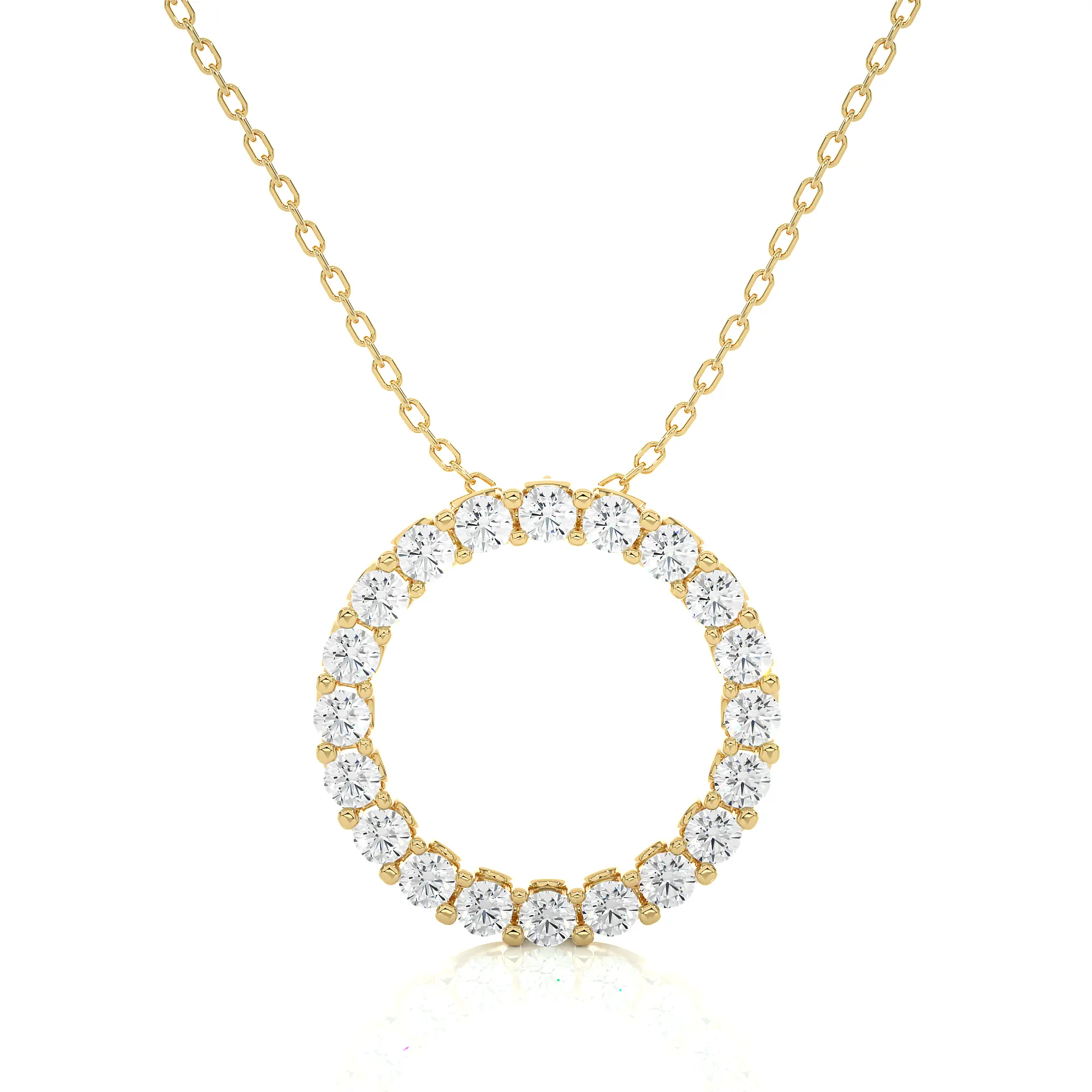 Collier avec pendentif élégant en forme de cercle creux et diamants ronds à facettes cultivés en laboratoire en or massif 14 carats pour femmes