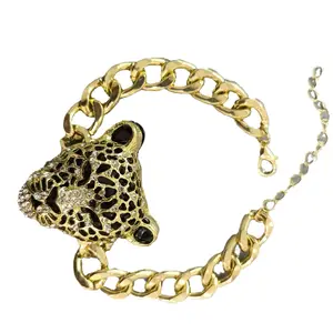 Popular joyería de verano Cheetah lindo Animal cabeza encanto aleación ajustable cadena pulsera para la fabricación de joyas