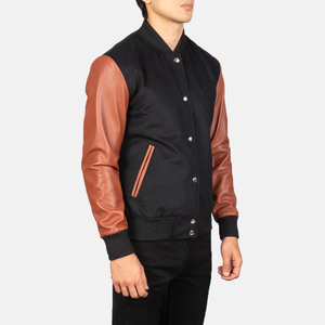 Veste universitaire OEM marron et noire personnalisée avec broderie en chenille Streetwear veste universitaire Letterman pour hommes - Product Image 3