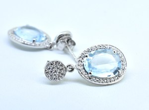 Natural Sky Blue Topaz Slice <b>Earrings</b> Sterling <b>Silver</b> Handmade 925 Solid <b>Silver</b> Jewelry for Women Elegant Gift - Product Image 2