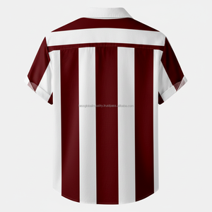 Camisa Casual de Verano para Hombre, Color Granate y Blanco, Cuello Cubano, Transpirable, Estilo Retro, con Botones - Product Image 2