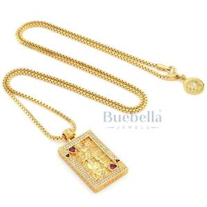 King Queen of Hearts Suicide Pendentif Collier Iced Hip Hop Bijoux pour hommes Conception de cartes à jouer Chaîne cubaine Miami en or massif 18 carats - Product Image 3