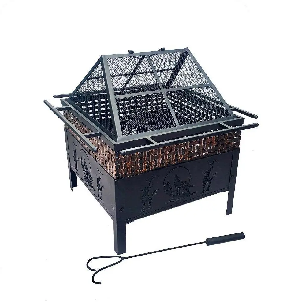 Firepit dobrável para fora a lenha Heavy Duty Fire Pit Aço Suave Large Square Wood Burning Perto Pátio Piscina