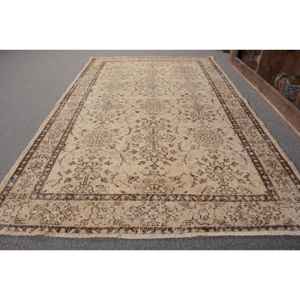 Alfombra turca Vintage de área grande de 3,9x6,6 pies, patrón de retazos marrón beige clásico, Material de lana, respaldo de látex para pasillo de dormitorio - Product Image 2