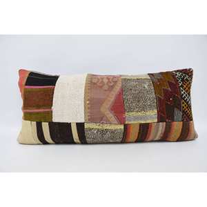 Red Striped Wool Patchwork Pillow 16x36 Inch Luxury Ethnic Cushion Woven Square <b>Vintage</b> Pattern for Living Room <b>Bedding</b> - Product Image 1