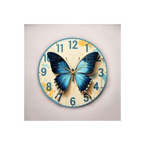 Horloge murale de table en bois silencieuse de 50cm avec produit cadeau imprimé papillon coloré - Product Image 1