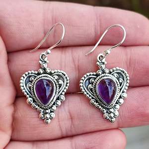 Handmade 925 Sterling <b>Silver</b> <b>Dangle</b> Drop <b>Earrings</b> Gold Plated with Heart Flower Shape for Wedding Featuring Pearls Diamonds - Product Image 1