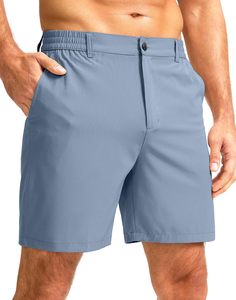 Pantalones cortos de trabajo de Golf ligeros informales para hombre, de secado rápido, transpirables, elásticos, patrón sólido, bordados, 3 bolsillos, cintura elástica, lona - Product Image 1