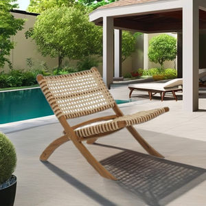 Chaise longue Xavir en rotin, mobilier d'extérieur confortable, impression couleur intégrale, pour villa, hôtel, appartement, design asiatique moderne - Product Image 3