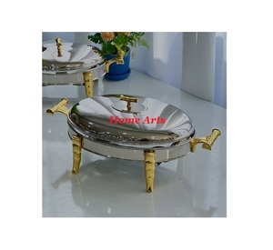 Plat de chauffe-plats en acier inoxydable de conception fantaisie avec plat de buffet de forme ronde de taille personnalisée de travail de Meena - Product Image 2