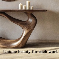 Table Console Sur Mesure Faite à la Main en Bois Massif Naturel, Table à Bord Brut avec Plateau en Verre, Cadeau de Crémailère