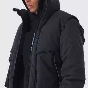 Chaqueta Impermeable Acolchada con Cuello Alto de Lona Estampada con Logotipo Personalizado al por Mayor para Hombre, Invierno, con Bolsillos - Product Image 2