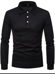 Polo décontracté à manches longues et à revers de couleur unie pour hommes, t-shirt multicolore - Product Image 2