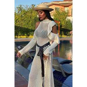 Vestido de punto calado 2847 con cinturón de satén, cintura natural, característica transpirable - Product Image 2