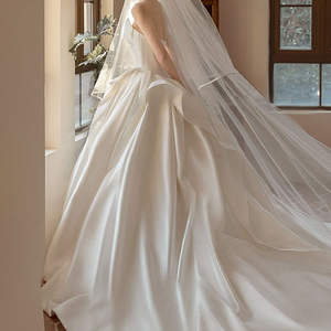 Vestido de Novia Moderno de Lujo, Satinado, Sin Mangas, Sin Tirantes, Estilo Princesa, Materiales Personalizables, Volantes en Capas, Opciones de Tallas Grandes - Product Image 6