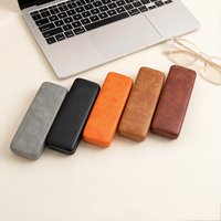 Étui à lunettes en métal de couleur unie écologique pour unisexe, logo personnalisé, étui rigide simple en cuir PU