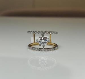 Anillo redondo de doble banda de media eternidad de diamante cultivado en laboratorio de corte brillante 14K oro sólido compromiso regalo de boda para Joyería Fina - Product Image 5