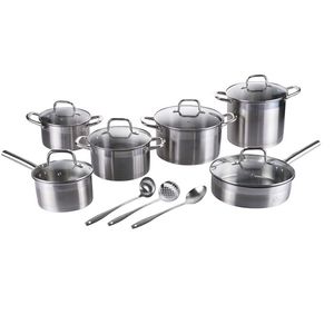 Set di Pentole in Acciaio Inox 18/0 da 15 Pezzi per Cucina a Induzione, Design Moderno e Classico con Logo Personalizzato - Product Image 1
