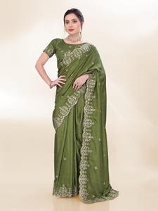 Indian Export Quality Amazing Color Chinon Silk Saree With <b>Sequins</b> Embroidery Work With Cut Work Wholesaler From India for Sale - Product Image 4