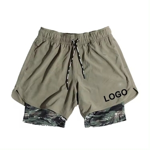 Venta caliente logotipo personalizado de los hombres de doble capa 100% poliéster ecológico transpirable de secado rápido pantalones cortos deportivos entrenamiento correr gimnasio - Product Image 2
