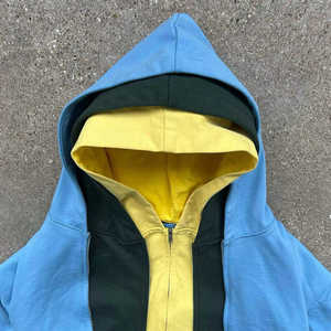OEM personalizable peso pesado francés Terry 100% algodón 3 capas Zip up Hoodie Color Block Triple capa Hoodies hombres con 3 cremalleras - Product Image 4