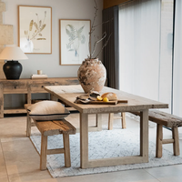 Table à manger rectangulaire rustique traditionnelle 4 places en bois massif récupéré Herbert, mobilier de maison, dîners, hôtel