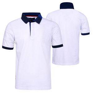Polos de haute qualité à manches courtes été hommes polos haute rue Style coton respirant décontracté couleur blanche et bleue - Product Image 3