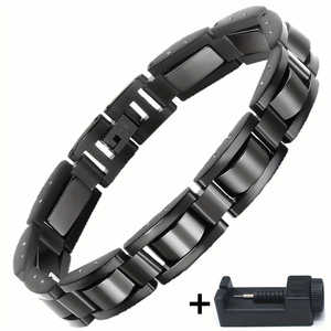 Bracelet manchette en acier inoxydable 304 pour homme, design noir électroplaqué unique, cadeau idéal pour les fêtes et les anniversaires pour père et aînés - Product Image 2