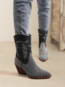 <span class=keywords><strong>Botines</strong></span> Vaqueros de Mujer de Primera Calidad, Tendencia 2023, <span class=keywords><strong>Botines</strong></span> Casuales con Tacón Cuadrado Bajo, <span class=keywords><strong>Botines</strong></span> de Moda con Pedrería - Product Image 6