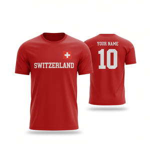 Set di Maglie da Calcio Personalizzabili Ispirate alla Svizzera, Rosso e Bianco, per Tifosi, con Nome e Numero, Prodotto Accessorio - Product Image 2