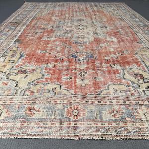 พรมวินเทจตุรกีขนาด 6x10.6 ฟุต พรมปูพื้น พรมขนสัตว์สีแดง - Product Image 2