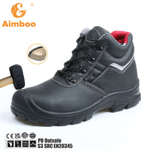أحذية عمل رجالية من الجلد الطبيعي مضادة للانزلاق مع مقدمة فولاذية، أحذية أمان معتمدة CE EN20345 لصناعة البناء - Product Image 1