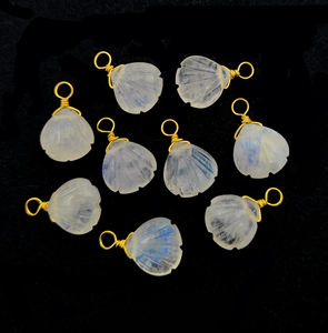 Cristal de guérison sculpté en coquillage de pierres précieuses naturelles 925 argent Sterling or vermeil pendentif enveloppé de fil à la mode unisexe - Product Image 3