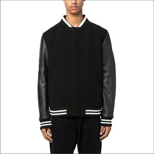 แจ็คเก็ตเบสบอลสำหรับผู้ชายประกอบด้วยแขนเสื้อหนังและเสื้อแจ็คเก็ตขนสัตว์สำหรับผู้ชาย - Product Image 4