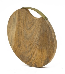 Tabla de cortar de madera de mango, superficie de corte redonda hecha a mano con mango, herramienta de cocina duradera para verduras, frutas y carne - Product Image 3